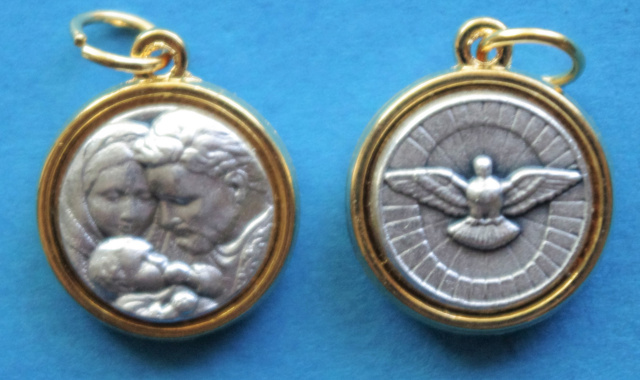 Holy Family / Holy Spirit Round Gold Tone Trim Medal